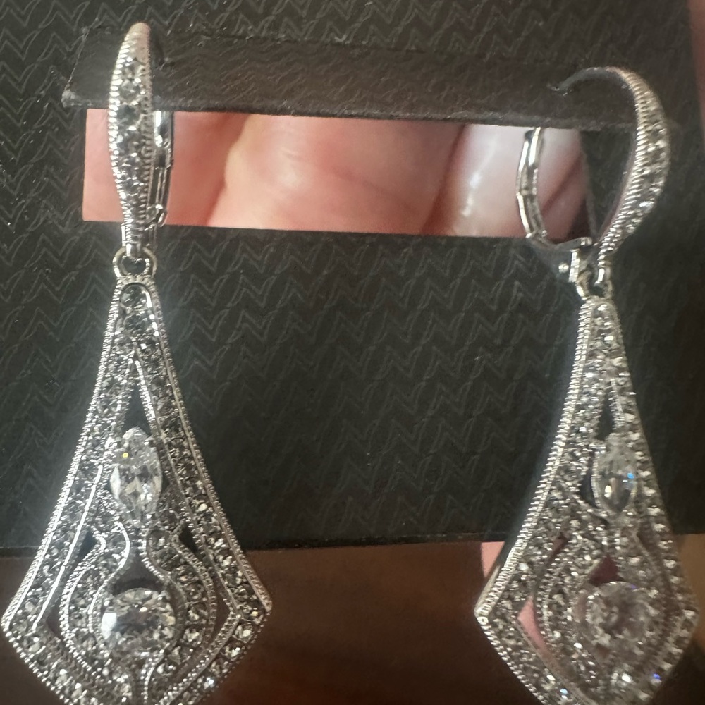 Nadri Silver Drop Earrings with Crystal Details - Picture 2 of 3